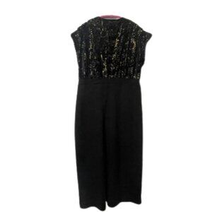 Express Draped Mock Neck Gold Ikat Print Midi Sheath Dress size L